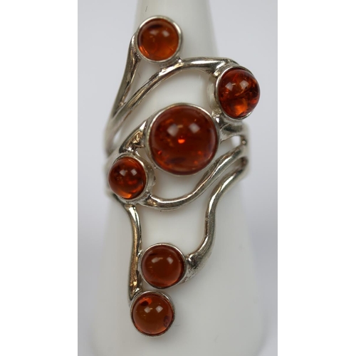 31 - Silver & amber ring - Size N