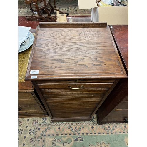 325 - Tambour front oak cabinet by Globe Wernicke - Approx W: 48cm D: 41cm H: 104cm