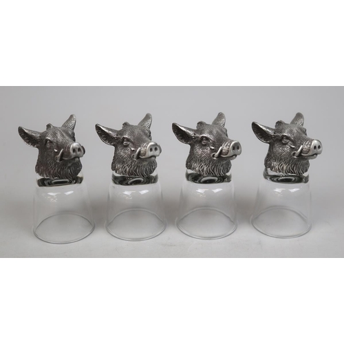 344 - Set of 4 cased stirrup cups in the form of boars