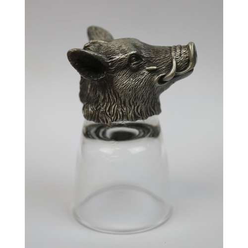 344 - Set of 4 cased stirrup cups in the form of boars