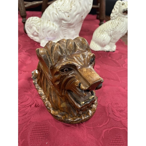 348 - Carved lions head cigarette dispenser