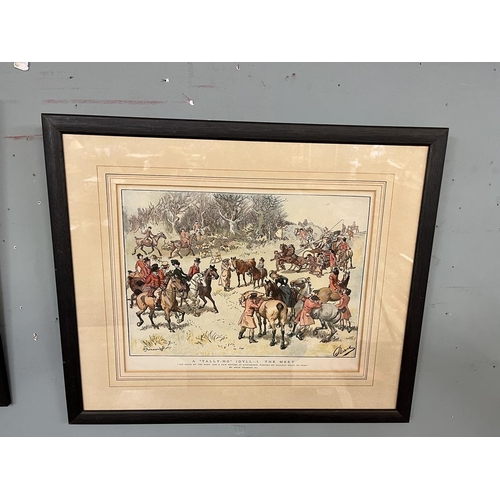 366 - Set of 5 framed & glazed coloured hunting prints - Hugh Thomson 'Tally-Ho' Idyll