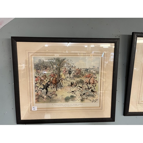 366 - Set of 5 framed & glazed coloured hunting prints - Hugh Thomson 'Tally-Ho' Idyll