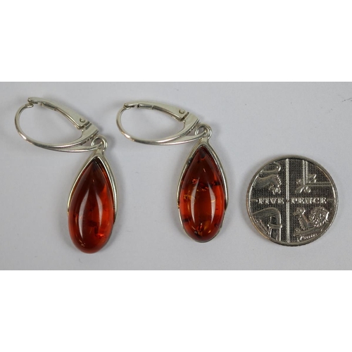 41 - Pair of silver & amber earrings