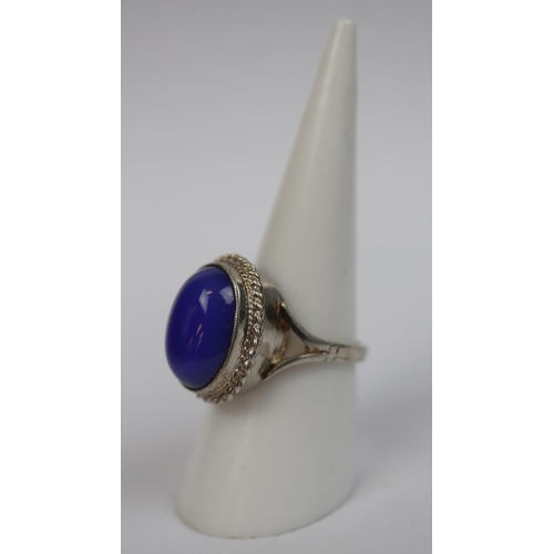 46 - Silver blue stone set ring - Size N