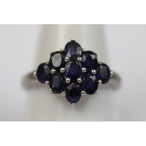 47 - Silver sapphire set ring - Size T