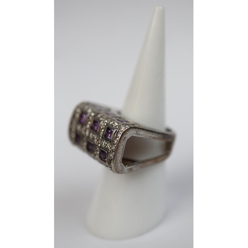 69 - Silver amethyst and stone set ring - Size L