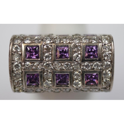 69 - Silver amethyst and stone set ring - Size L