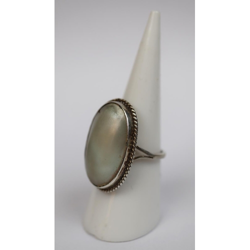 9 - Silver 1930's pearl set ring - Size M