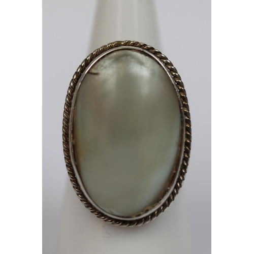 9 - Silver 1930's pearl set ring - Size M