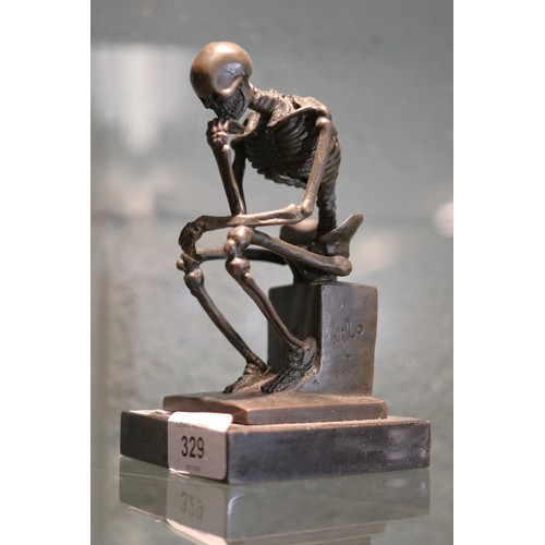 329 - Small bronze skeleton sculpture - Approx H: 15cm