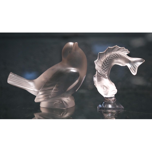 152 - Lalique ‘Mocking Sparrow’ (8cm) together with Lalique Koi carp