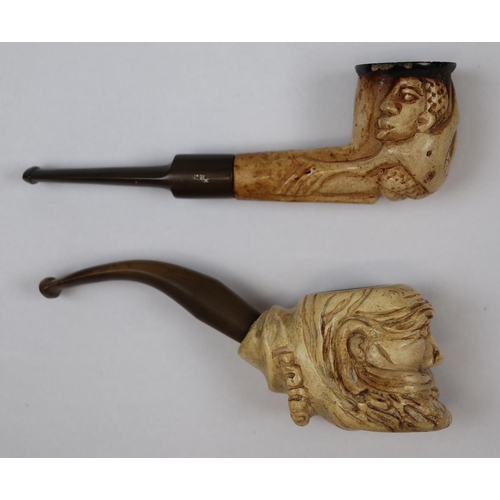 157 - Vintage 1960's hand carved Tanzanian block meerschaum pipe, together with a second carved meerschaum... 