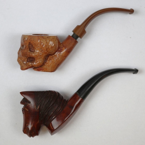 162 - 2 Italian hand carved Briar pipes- 1 'horse's head' design and 1 'skull' design, this one appears un... 