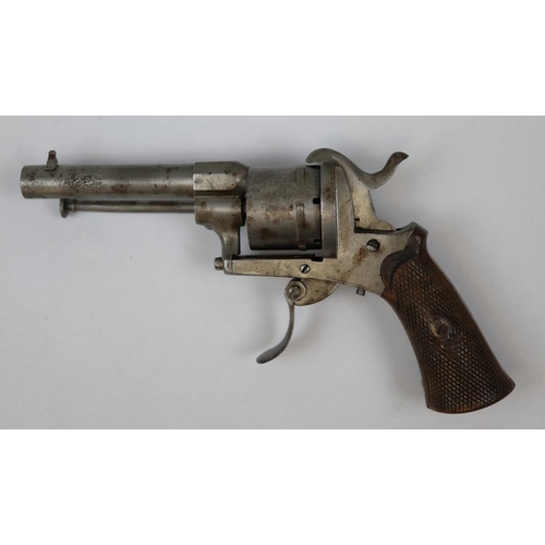 174 - Belgian proof marked 19thC 7mm pinfire revolver ,strong spring, action good.