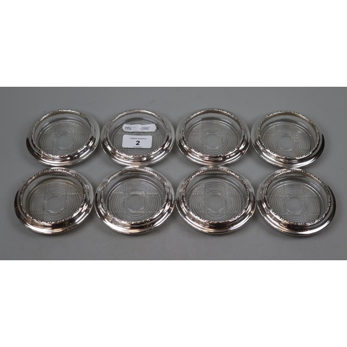 2 - Set of 8 stirling silver and glass coasters