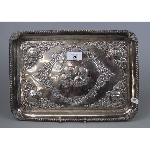 26 - Hallmarked silver tray decorated with cherubs - Approx weight 506g