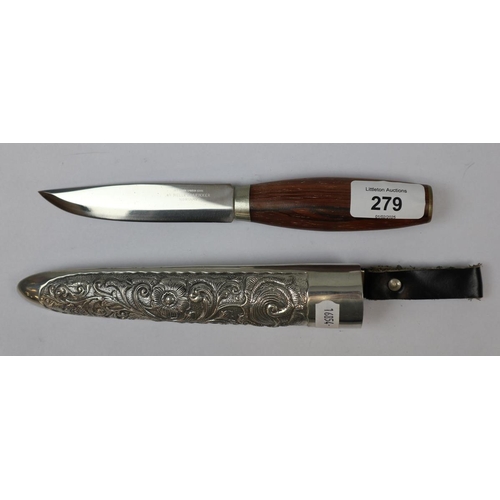 279 - Elk knife in chased white metal sheath