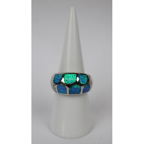 28 - Silver opal set ring - Size L