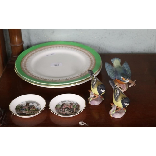 291 - 3 Royal Worcester plates and 2 pin dishes together with 3 Royal Worcester birds - A kingfisher &... 