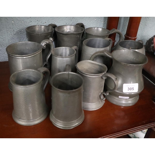 305 - Collection of pewter tankards