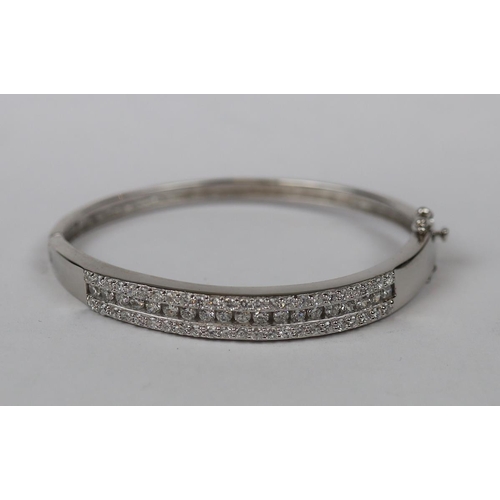 31 - Heavy silver stone set bangle