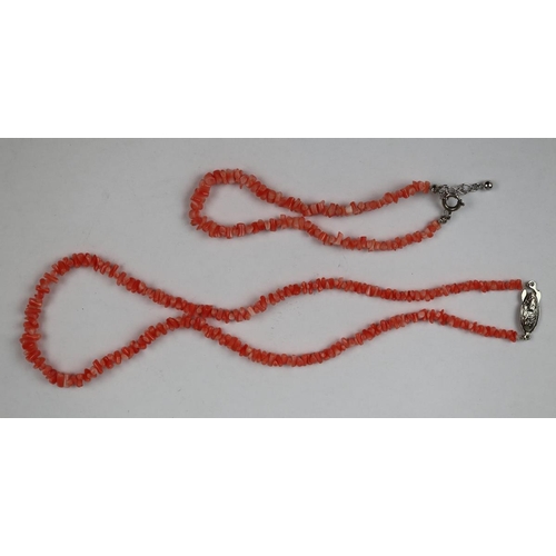 35 - Silver clasped coral necklace and bracelet