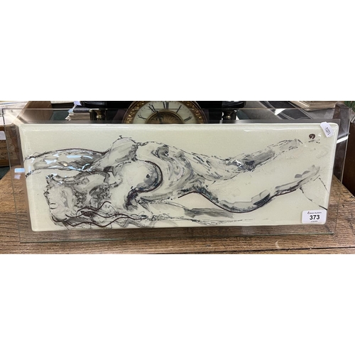 373 - Glass plaque depicting nude