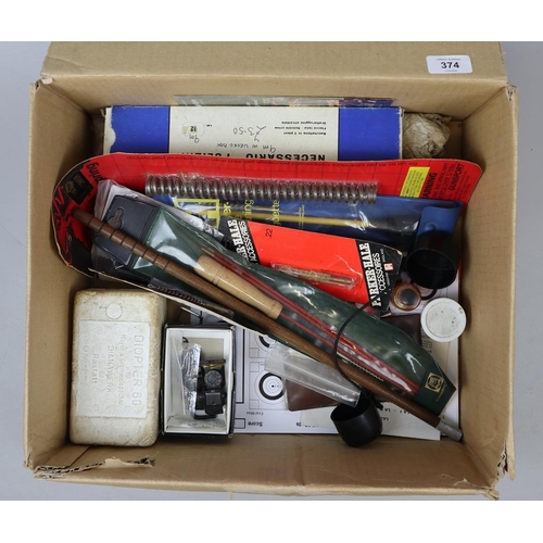 374 - Selection of new and used gun cleaning items together with air gun spares