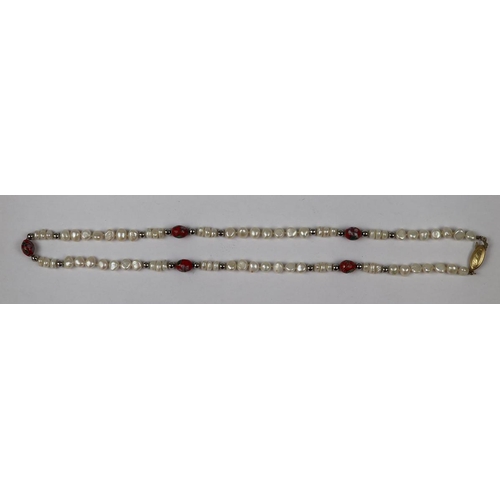 38 - Silver clasped pearl and cloisonne necklace