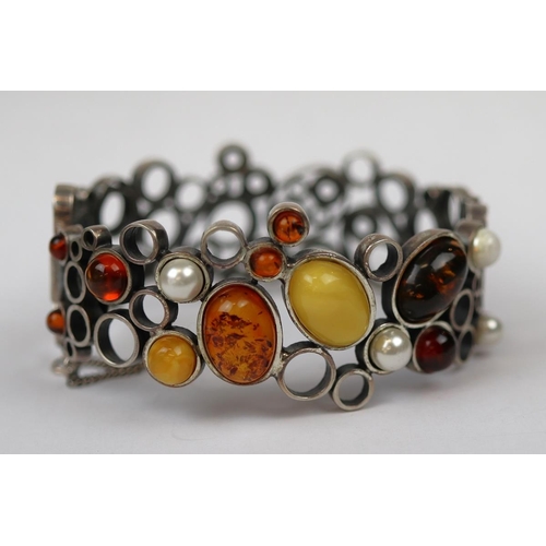 42 - Silver multi amber bracelet