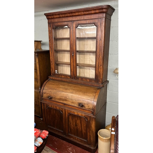 433 - Large Victorian cylinder bookcase - Approx W: 120cm D: 59cm H: 231cm