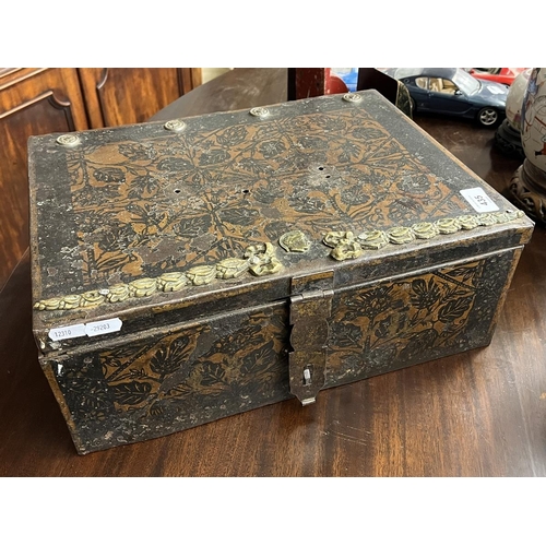 435 - Antique Continental/Flemish metal box with key - Approx H: 15cm W: 41cm