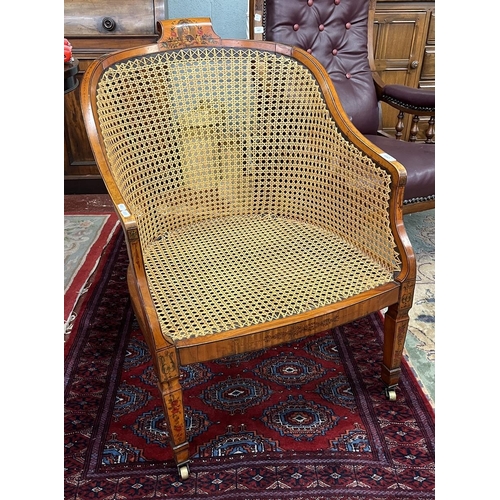 440 - Edwardian Bergère chair with hand painted decoration