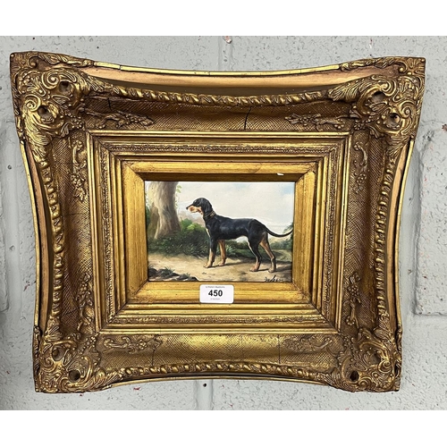 450 - Gilt framed oil on board of a dog signed Jackson - Approx IS 16cm x 11cm