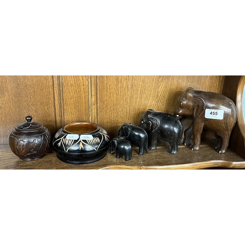 455 - Ebony & rosewood collectables to include elephants