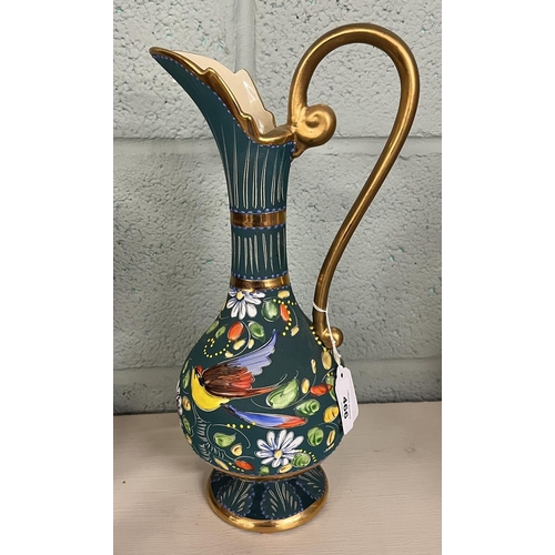 466 - Belgium Studio pottery hand painted ewer pitcher by H. Bequet - Approx H: 34cm