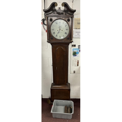 475 - Georgian oak 8 day long case clock by Wood of Grantham in good working order