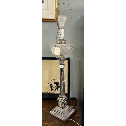 487 - Lamp - Raised on silver plate column Approx H: 87cm