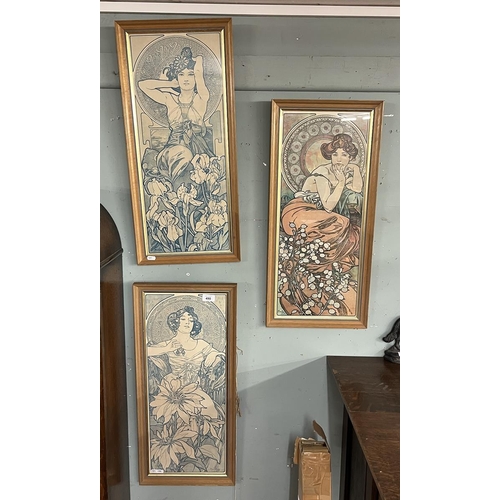 490 - 3 Mucha framed prints - IS approx 25cm x 61.5cm