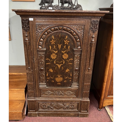 492 - Large antique oak marquetry fronted collectors cabinet - Approx W: 92cm D: 70cm H: 137cm