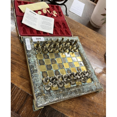 504 - Miniature bronze and zinc chess set