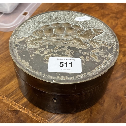 511 - Interesting box with chased metal top depicting tortoise