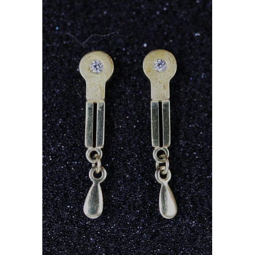 53 - 9ct gold drop pendulum style diamond set earrings