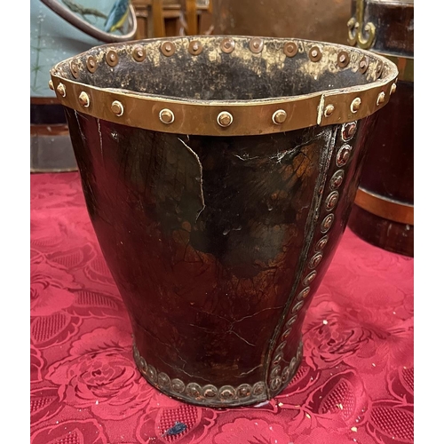 538 - Antique leather studded fire bucket