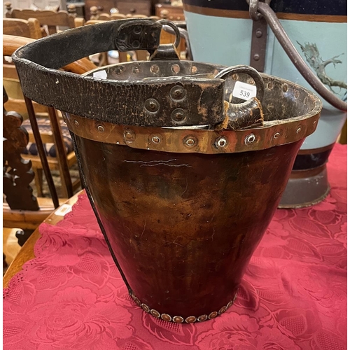 539 - Antique leather studded fire bucket