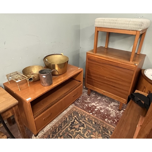 553 - 2 mid century teak units together with a dressing table stool