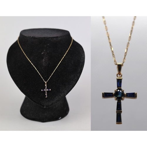 60 - 9ct gold & sapphire cross on 9ct gold chain