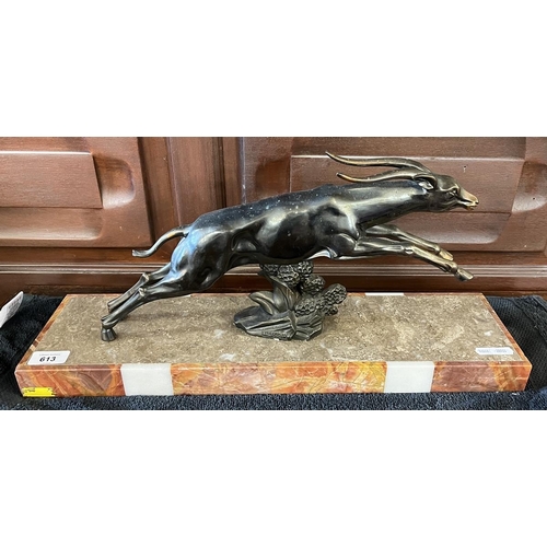 613 - Bronze statue of a Gazelle on marble base marked Limousin - Approx L: 55cm