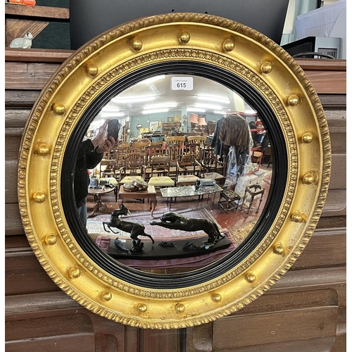 615 - Antique large gilt framed convex mirror with ebony filet - Approx D 57cm.